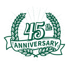 45 years anniversary celebration logotype. 45th anniversary logo. Vector and illustration. - obrazy, fototapety, plakaty