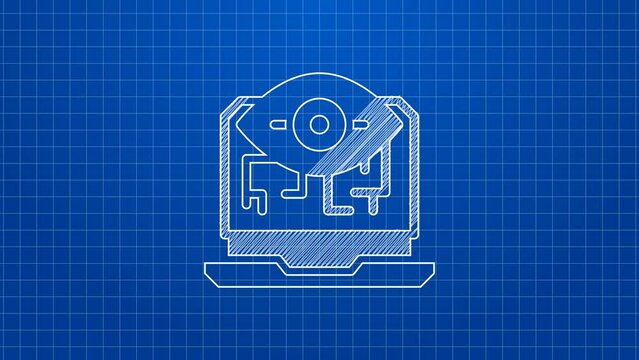 White line Computer vision icon isolated on blue background. Technical vision, eye circuit, video surveillance system, augmented reality systems. 4K Video motion graphic animation