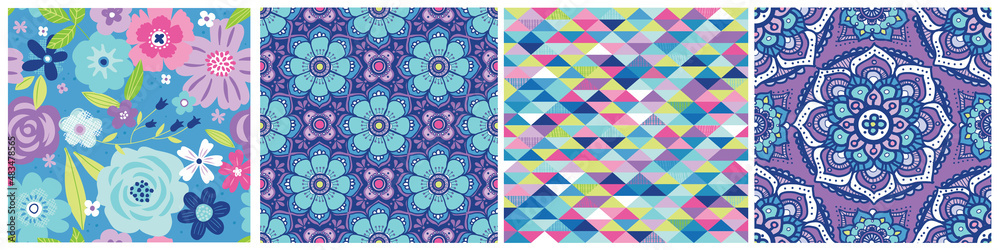 Wall mural a very pretty set of seamless vector patterns in a coordinating color pallet. these patterns work be