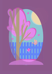 Four Seasons (Winter, Spring, Summer, Autumn) Postcards. Paper Cutout Postcards. Vector Elements and Hand Made Postcards.	