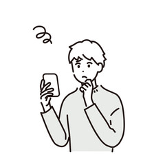 スマートフォンを見て悩む男性のイラスト素材