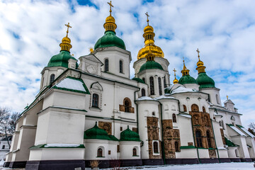 Fototapeta na wymiar Facade of St Sophia's cathedral in Kiev, Ukraine, Europe