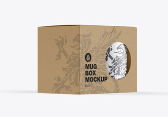 Cardboard Box with Mug Mockup