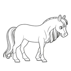 Cute cartoon horse outlined for coloring page isolated on white background
