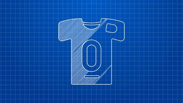 White line Football jersey and t-shirt icon isolated on blue background. 4K Video motion graphic animation