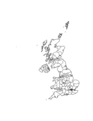United Kingdom  Vector Map Showing Country highlighted in White with Black Outline