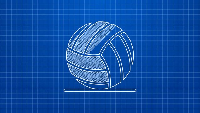 White line Volleyball ball icon isolated on blue background. Sport equipment. 4K Video motion graphic animation