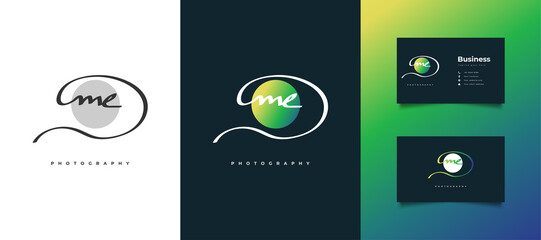 M and E Signature Initial Logo Design with Handwriting Style. ME Signature Logo or Symbol for Wedding, Fashion, Jewelry, Boutique, Botanical, Floral and Business Identity