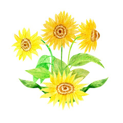 Summer watercolor set of sunflowers and poppies handmade