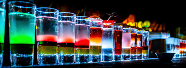 collection of colorful shots. Set of shot cocktails at the bar - Powered by Adobe