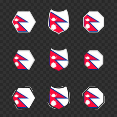 National symbols of Nepal on a dark transparent background, vector flags of Nepal.