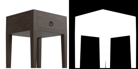 3D rendering illustration of a one drawer bedside table