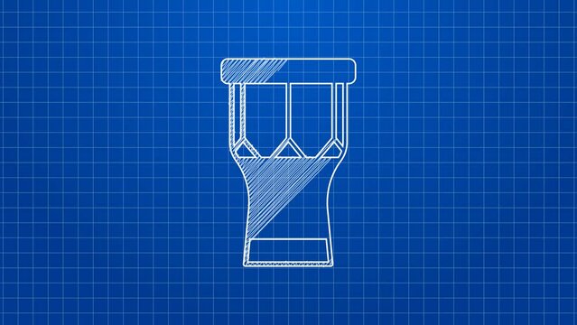 White line African percussion drum icon isolated on blue background. Musical instrument. 4K Video motion graphic animation