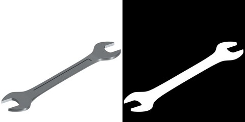 3D rendering illustration of an open end chrome wrench