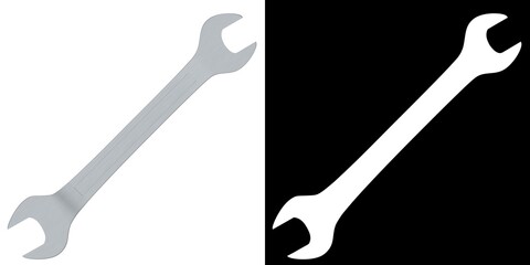 3D rendering illustration of an open end chrome wrench