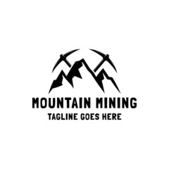 mining logo template with mountain and pickaxe image.