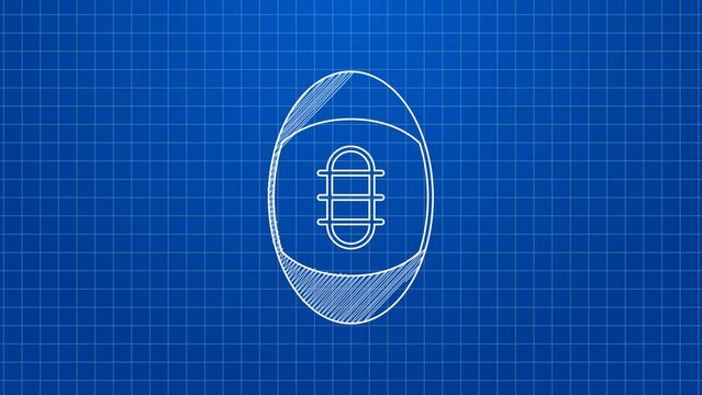 White line American Football ball icon isolated on blue background. Rugby ball icon. Team sport game symbol. 4K Video motion graphic animation