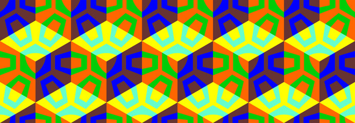 Seamless vector 3D pattern with optical illusions. Cubes. Op Art. Endless template for fabric or wrapping. Modern textile. Psychedelic geometric design. Kids background. Baby wallpapers. 3D Tiles