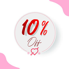 10% Circular Illustrated Price Tag with decorative cupid heart and arrow, hearts and types in red and romantic style