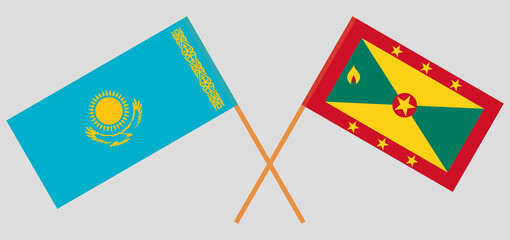 Crossed flags of Kazakhstan and Grenada. Official colors. Correct proportion