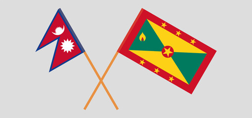 Crossed flags of Nepal and Grenada. Official colors. Correct proportion