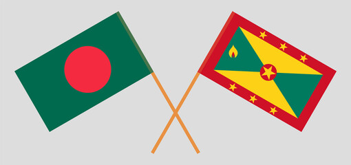Crossed flags of Bangladesh and Grenada. Official colors. Correct proportion