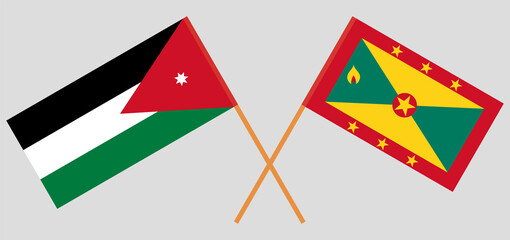 Crossed flags of Jordan and Grenada. Official colors. Correct proportion