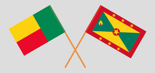 Crossed flags of Benin and Grenada. Official colors. Correct proportion