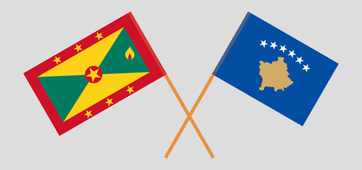 Crossed flags of Grenada and Kosovo. Official colors. Correct proportion