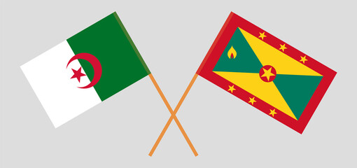 Crossed flags of Algeria and Grenada. Official colors. Correct proportion
