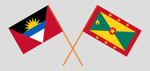 Crossed flags of Antigua and Barbuda and Grenada. Official colors. Correct proportion