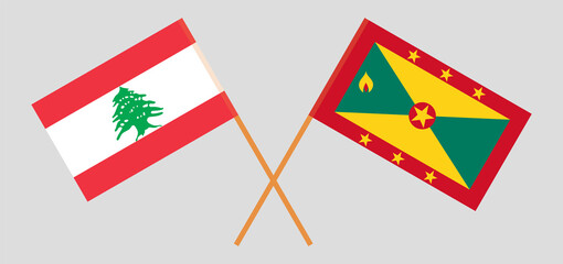 Crossed flags of the Lebanon and Grenada. Official colors. Correct proportion