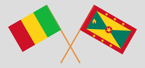 Crossed flags of Mali and Grenada. Official colors. Correct proportion