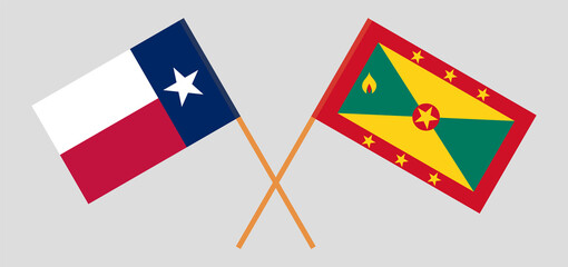 Crossed flags of the State of Texas and Grenada. Official colors. Correct proportion