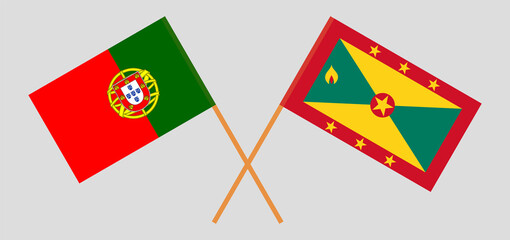 Crossed flags of Portugal and Grenada. Official colors. Correct proportion