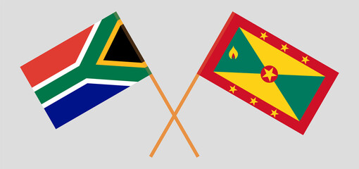 Crossed flags of South Africa and Grenada. Official colors. Correct proportion