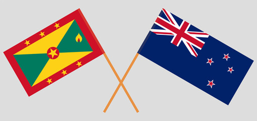 Crossed flags of Grenada and New Zealand. Official colors. Correct proportion