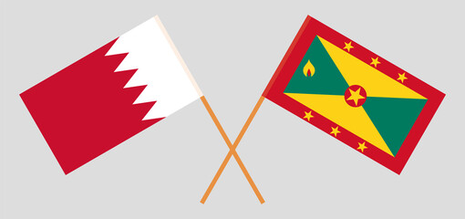 Crossed flags of Bahrain and Grenada. Official colors. Correct proportion