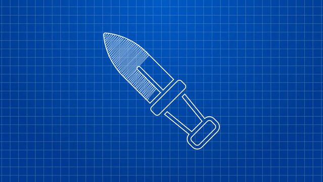 White line Dagger icon isolated on blue background. Knife icon. Sword with sharp blade. 4K Video motion graphic animation