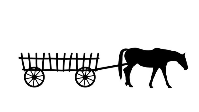 A horse pulling a cart, animation on the white background