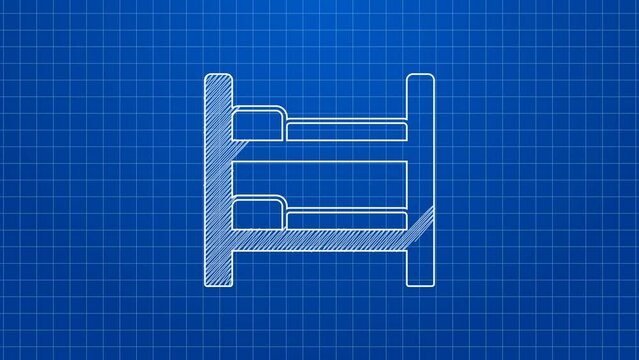 White line Bunk bed icon isolated on blue background. 4K Video motion graphic animation