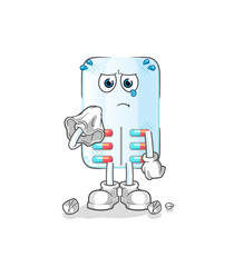 medicine cry with a tissue. cartoon mascot vector