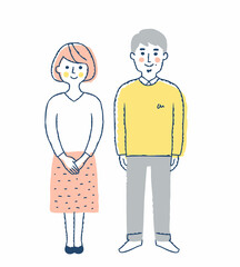 笑顔の中年カップル　全身