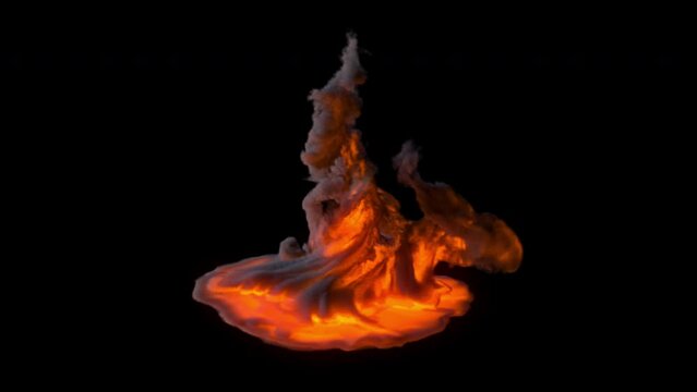Energy hurricane from lava 3d render with puffs of smoke. Powerful volcanic eruption with natural eddies. Large funnel of fire in process of cataclysm and man made disaster.