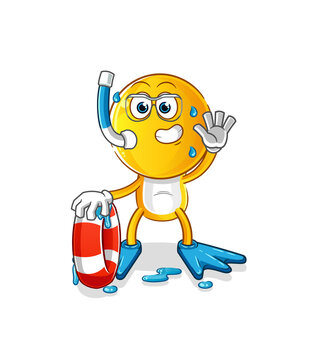 emoticon head cartoon swimmer with buoy mascot. cartoon vector