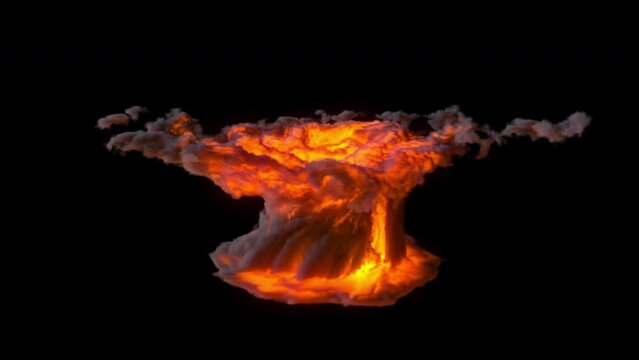 Energy hurricane from lava 3d render with puffs of smoke. Powerful volcanic eruption with natural eddies. Large funnel of fire in process of cataclysm and man made disaster.