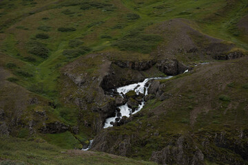 Green Grassy mountain Landscape Highland Cold Grey travel beautiful 