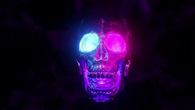 Glowing creepy skull on a black background.