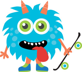 Cute Monster on skateboard
