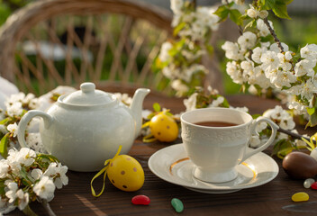 Fototapeta premium Still life Easter brunch in the garden outdoors